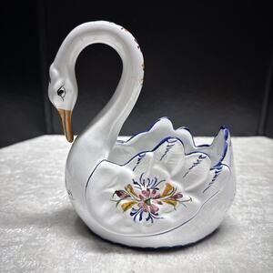 Elegant Swan Planter Vase Hand Painted In Portugal-cottage Core-mantle-EUC